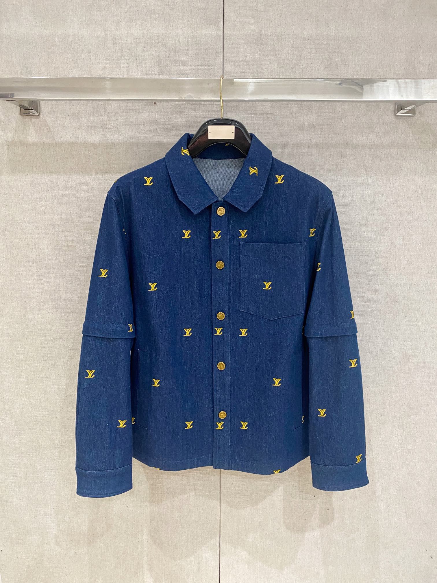 1V Denim denim small logo embroidered jacket with detachable sleeves for 2 outfits