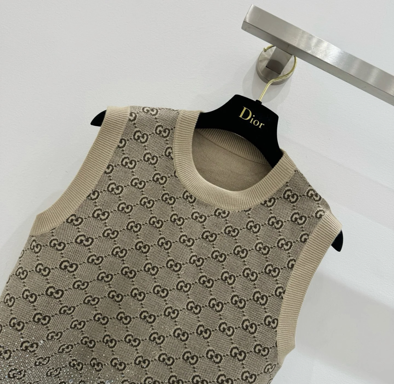 GG Flash diamond system round neck knitted vest