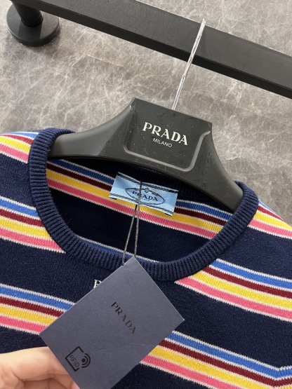 PLD 25SS Round neck color stripe knitted short sleeved shirt