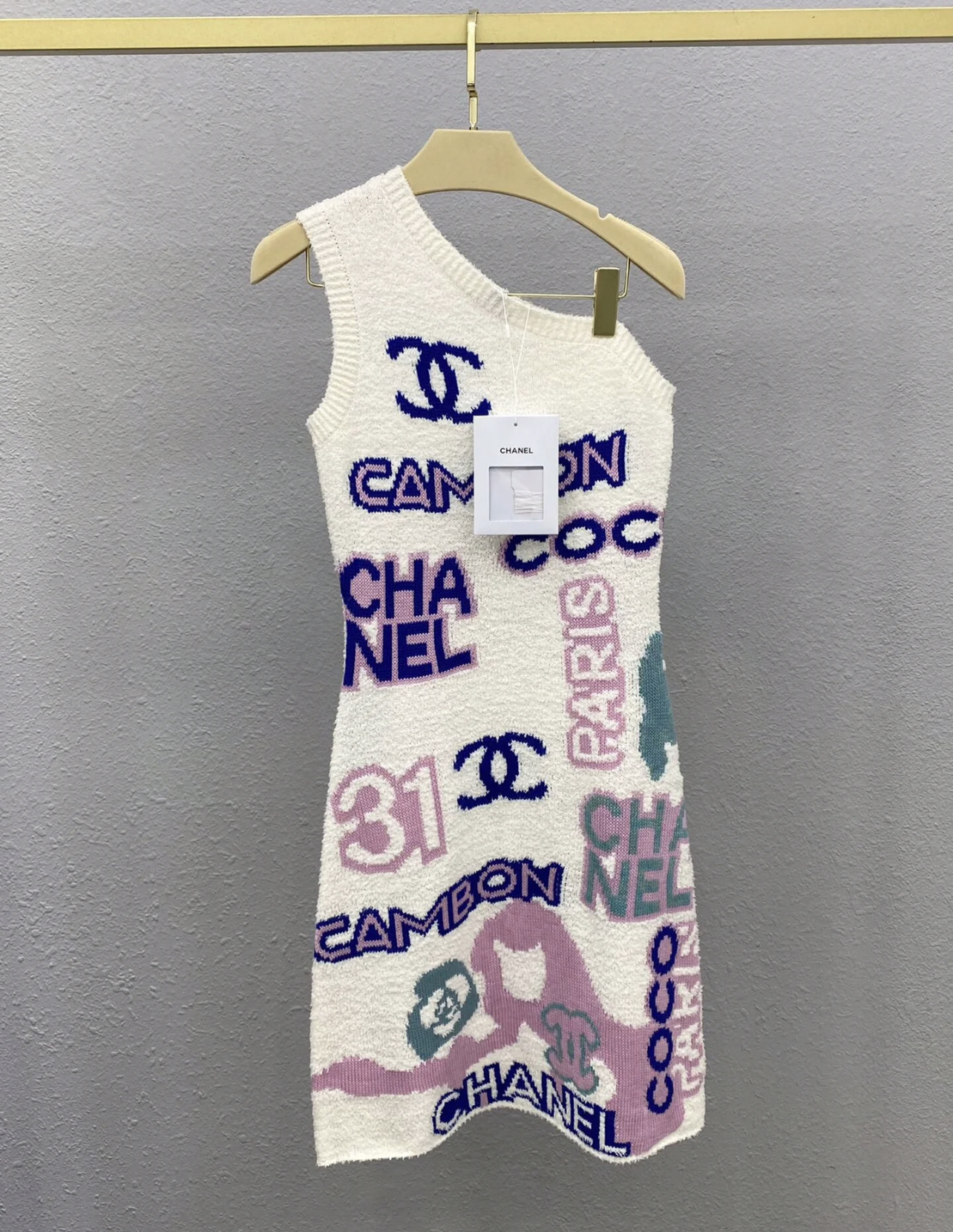 XX Customized custom dyed multi colored yarn slanted shoulder slim fit dress