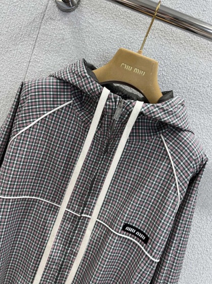 MM 2025SS Plaid hooded zipper windbreaker jacket