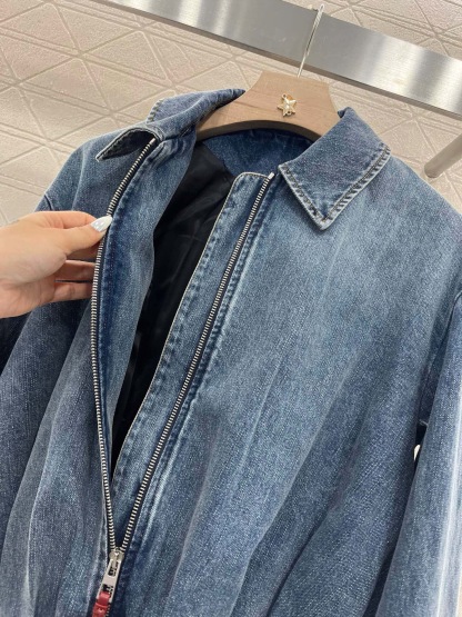 LEW 2025SS Zipper leather brand denim jacket