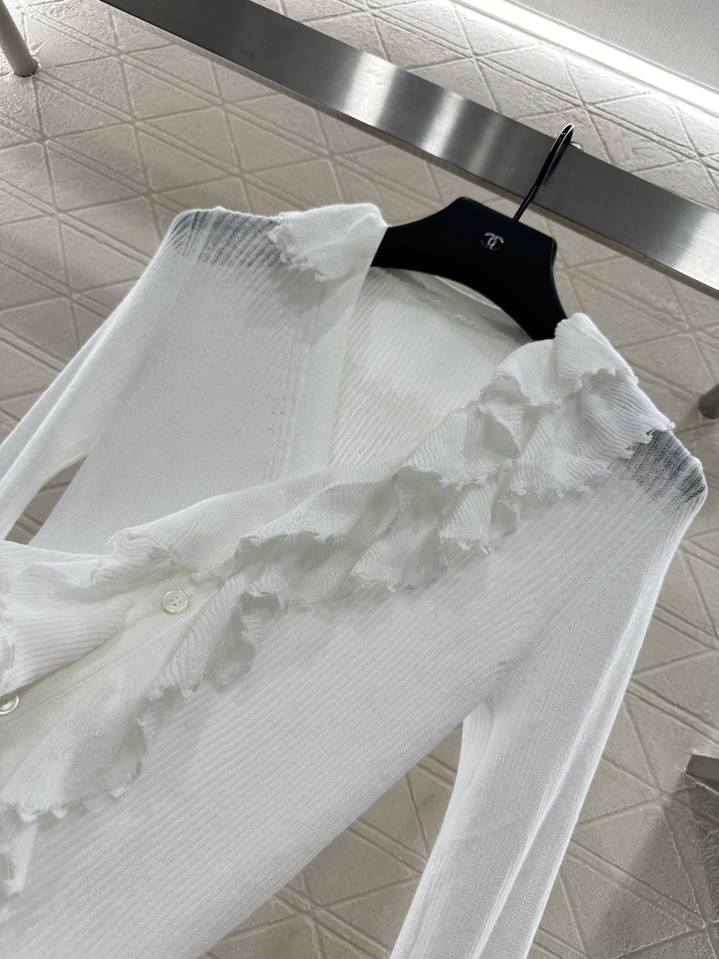 DIA 2025SS Detachable lotus collar knitted cardigan