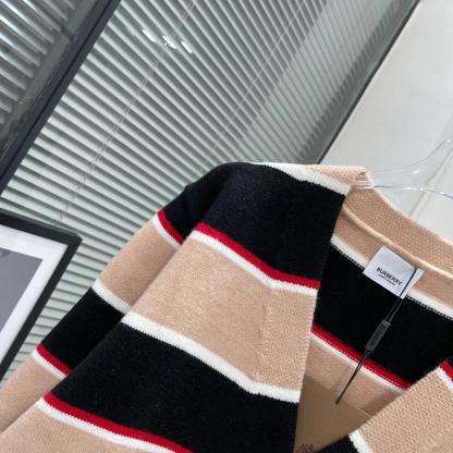 BUR New Striped Wool-Blend Ribbed Cardigan