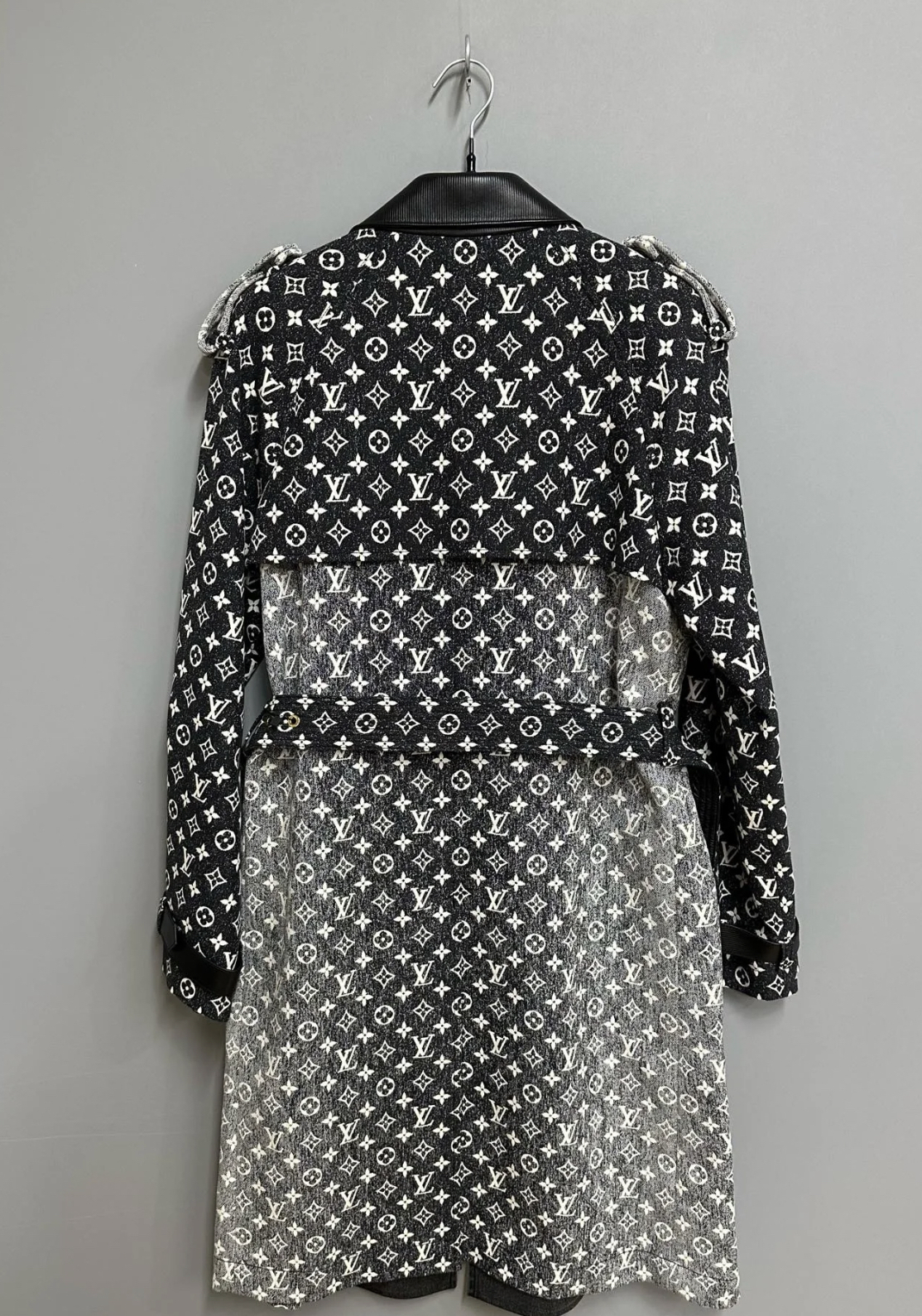 1V Vintage leather collar long windbreaker