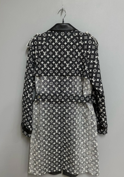 1V Vintage leather collar long windbreaker