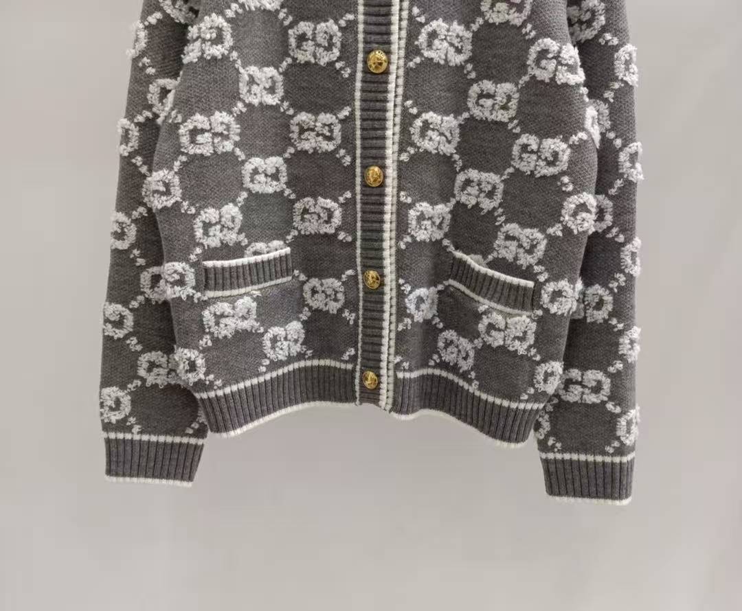 GG Round neck double G letter thick wool cardigan