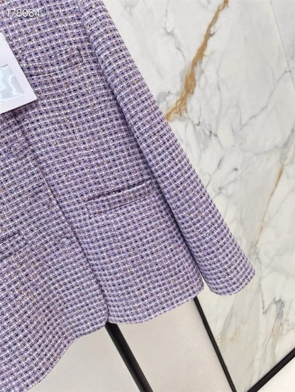 CHAN 25SS Spring and summer new retro woven plaid sequin coarse tweed stand up collar slim fit single breasted versatile short jacket