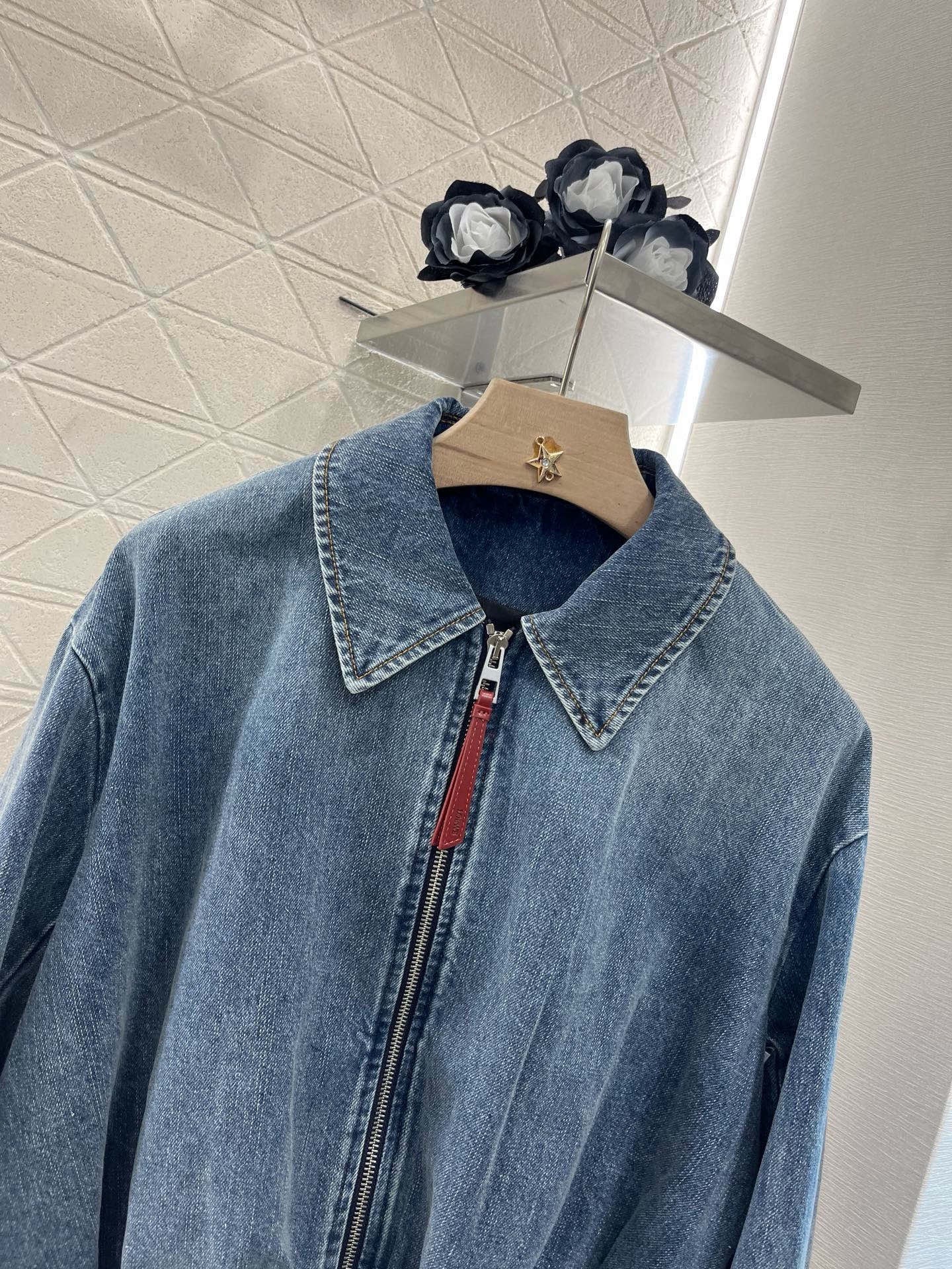 LEW 2025SS Zipper leather brand denim jacket