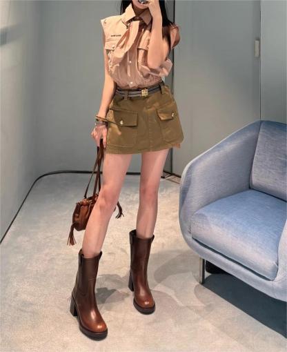 MIU25SS Lapel Workwear Ultra Short Half Skirt