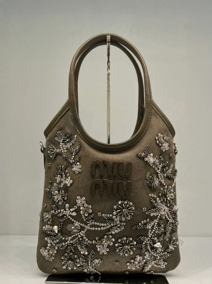 MIU Hand Embroidered Beaded Diamond Tote Bag