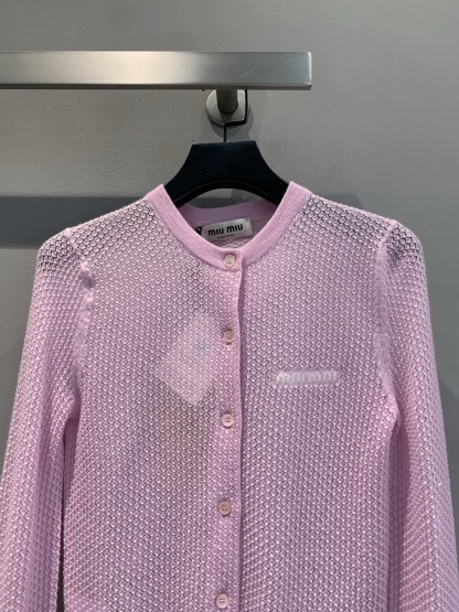 MM 2025SS Pink knitted hollow cardigan