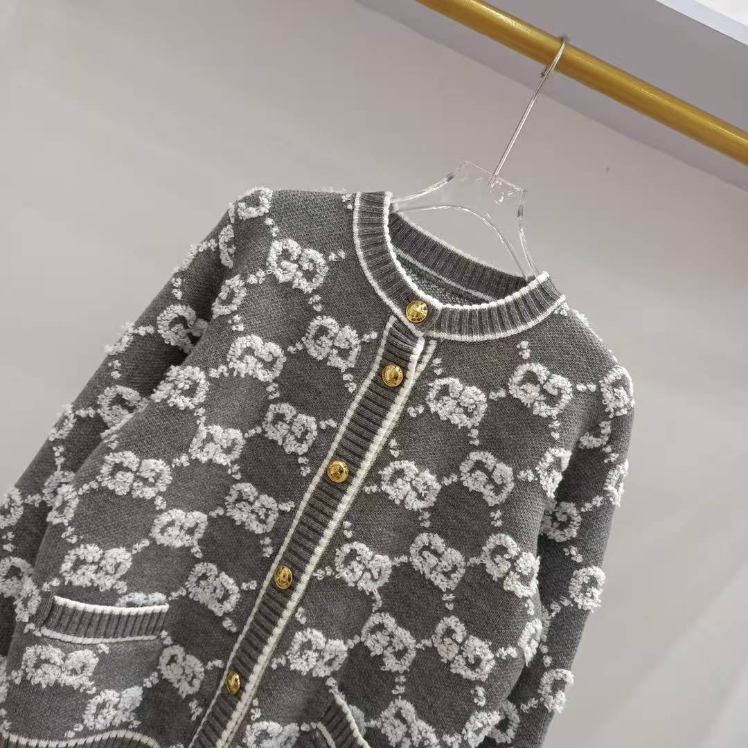 GG Round neck double G letter thick wool cardigan