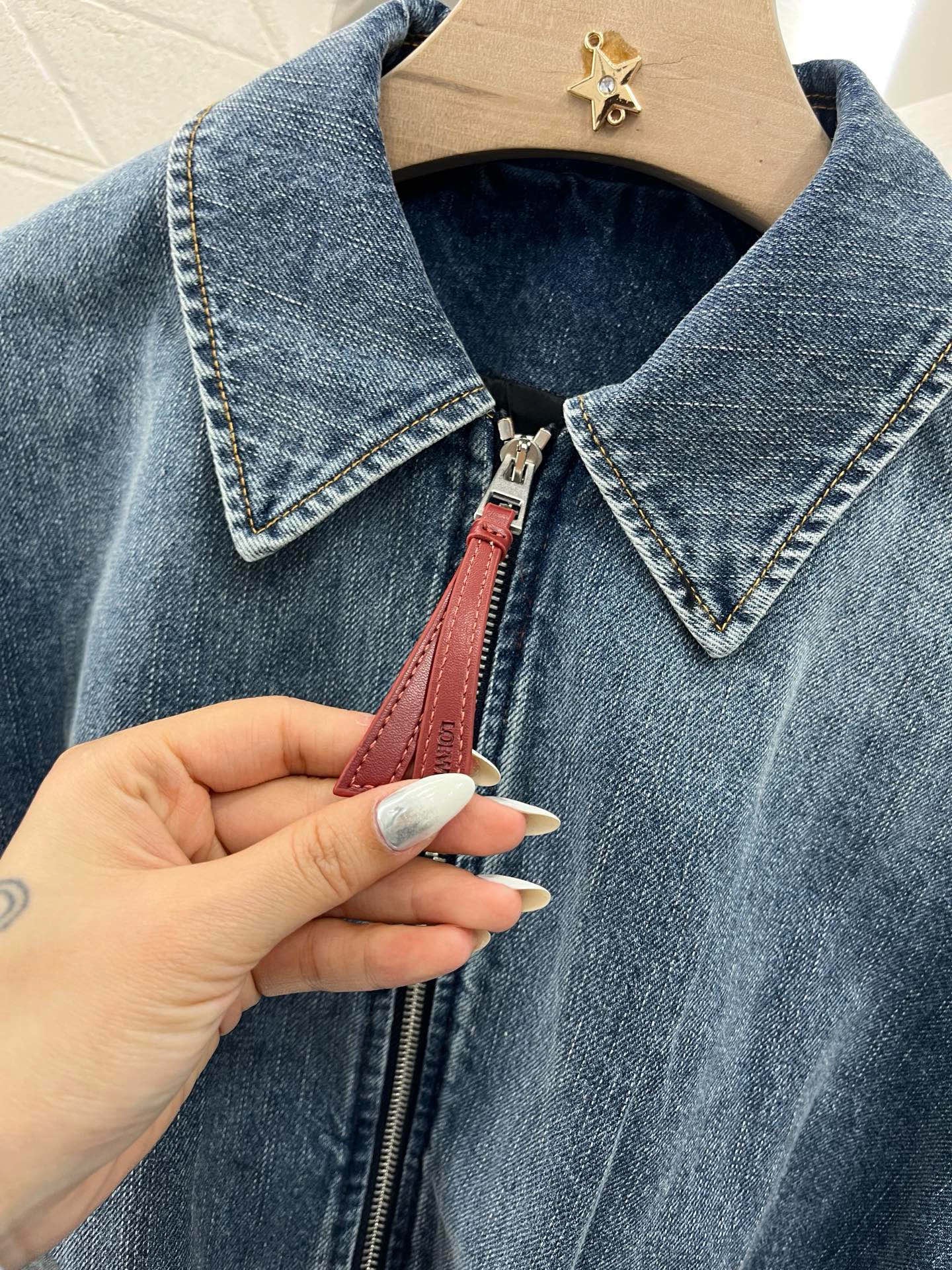 LEW 2025SS Zipper leather brand denim jacket