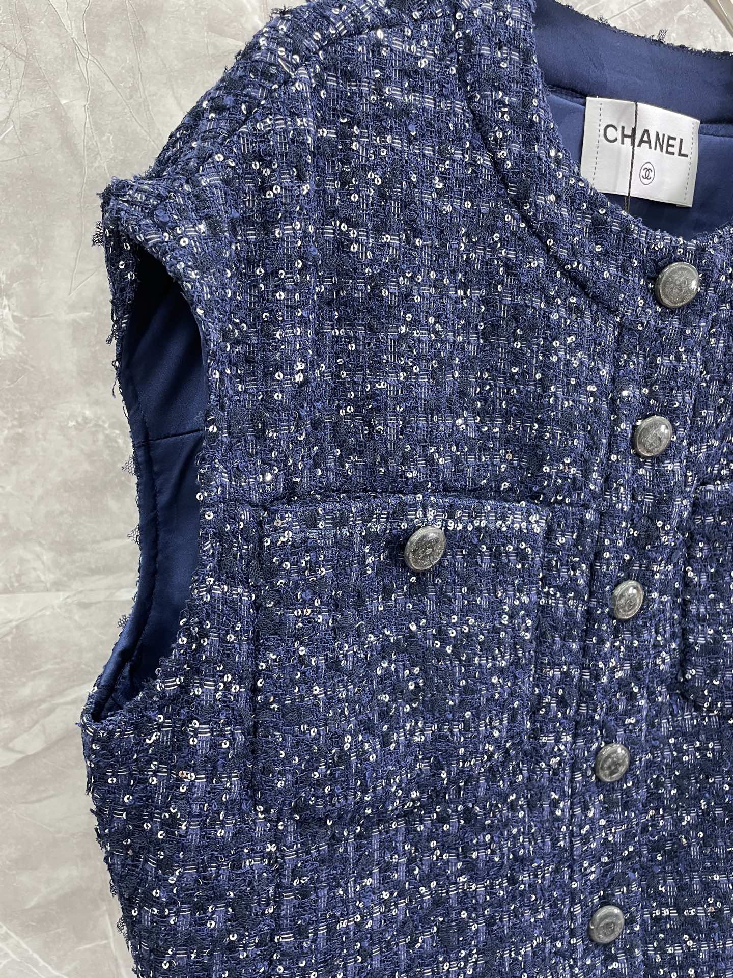 CC 25SS Blue single breasted coarse tweed vest