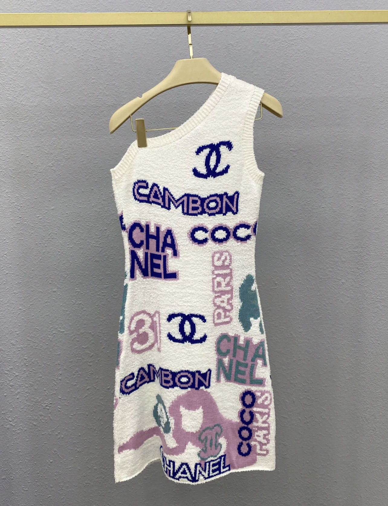 XX Customized custom dyed multi colored yarn slanted shoulder slim fit dress