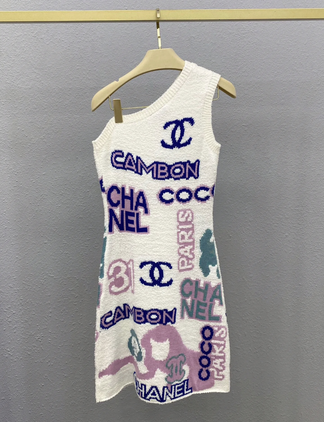 XX Customized custom dyed multi colored yarn slanted shoulder slim fit dress