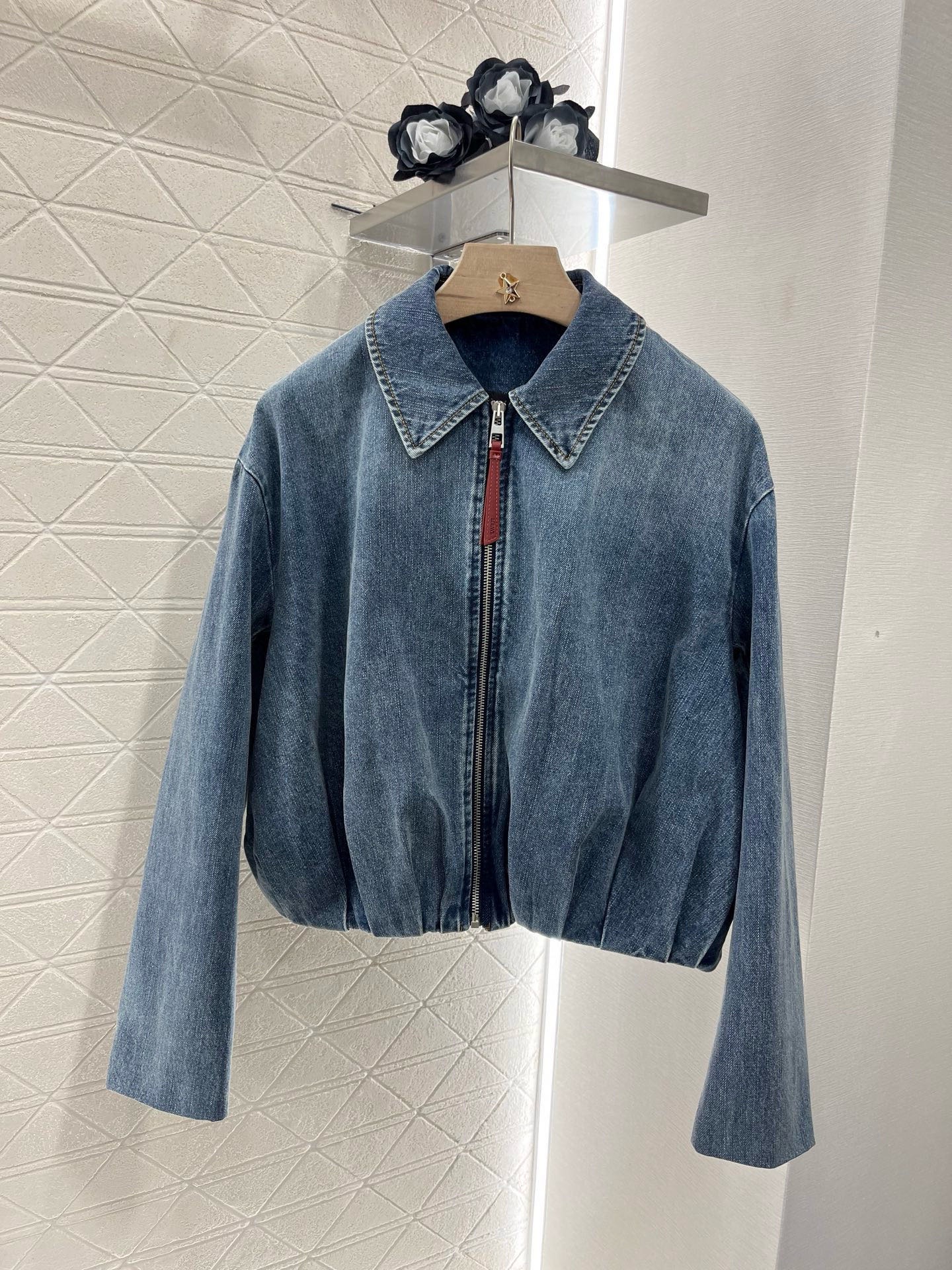 LEW 2025SS Zipper leather brand denim jacket