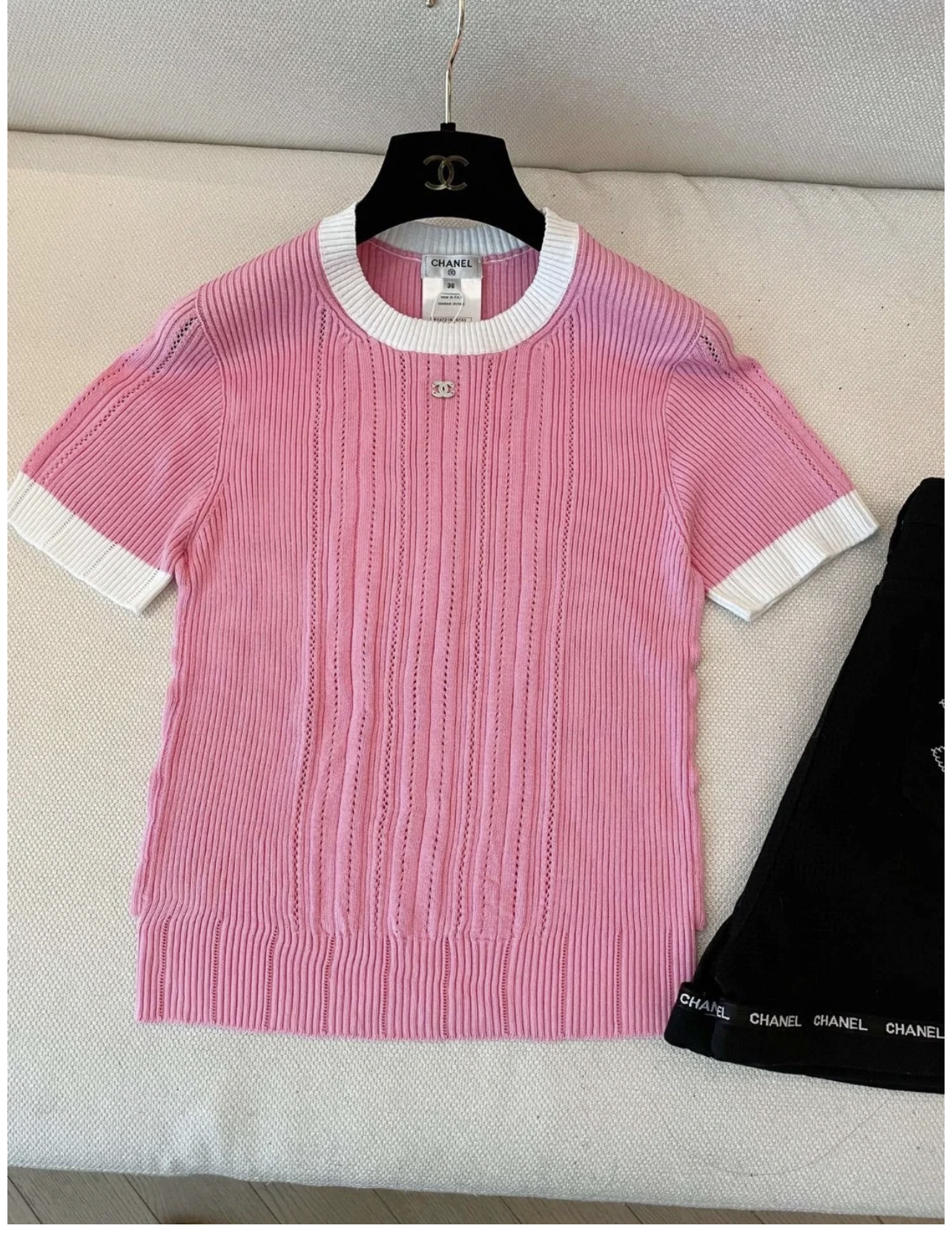 XX Color blocked small logo knitted short sleeved shirt