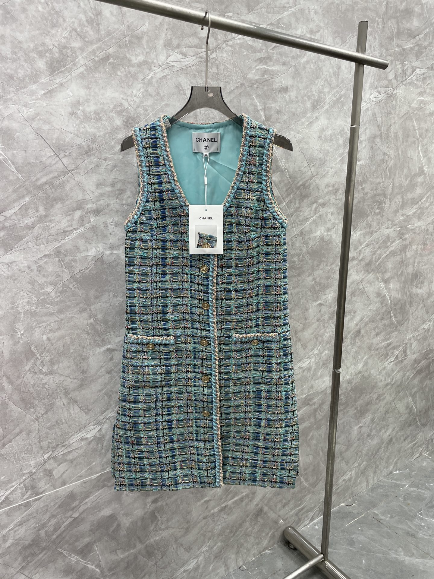 CC 25SS Peacock blue woolen vest skirt