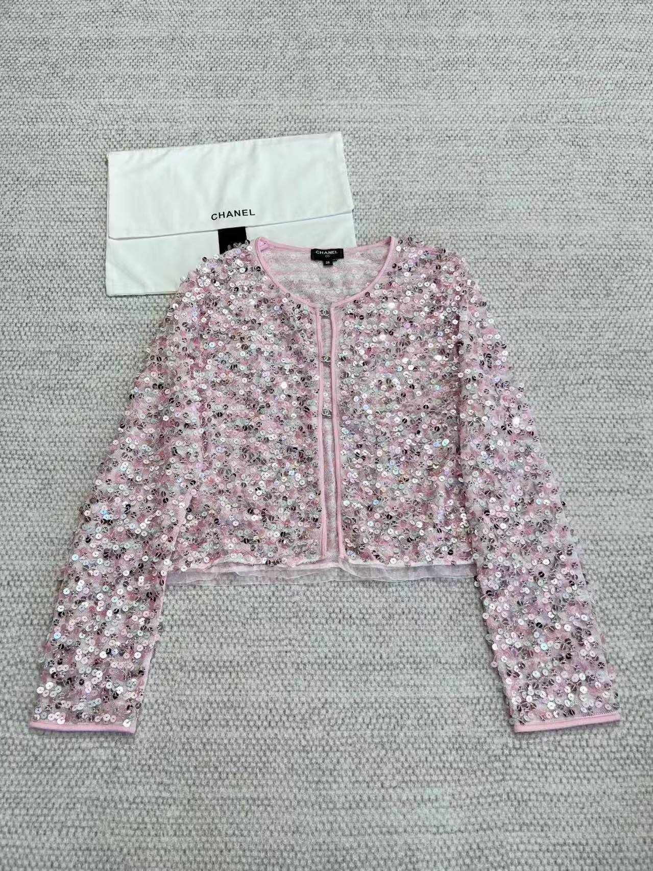 CHNEL Pink Diamond Button Sequin Cardigan