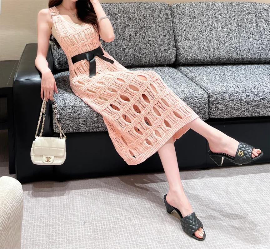 CHANE25SS Wispy Crochet Woven Back Vest Dress