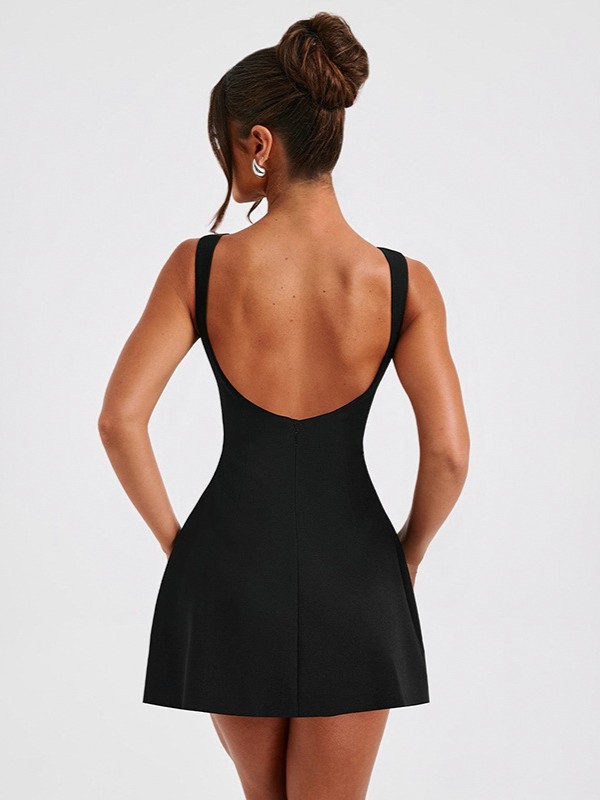 Elegant Boat Neck A-Line Mini Dress