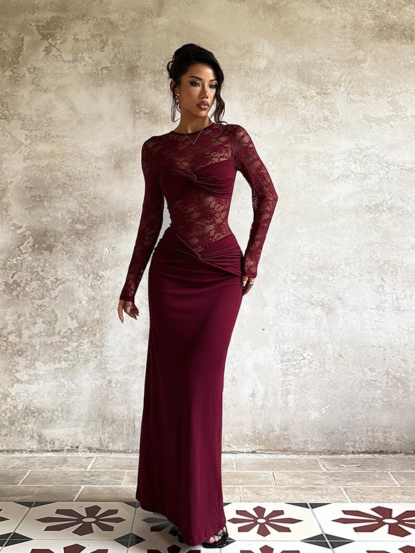 Long Sleeve Lace Detail Short Dress