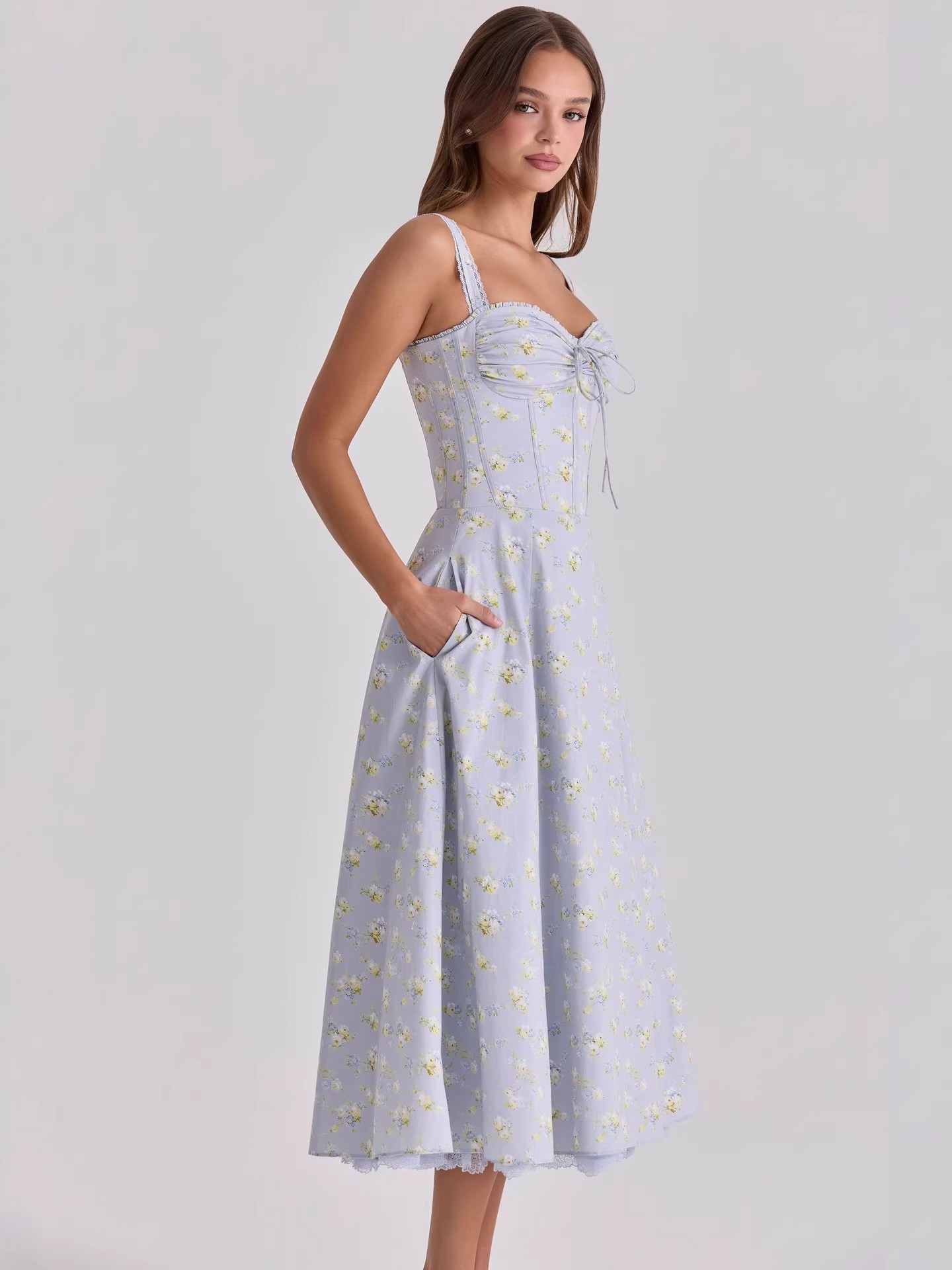 Elegant Floral Spaghetti Strap Maxi Dress