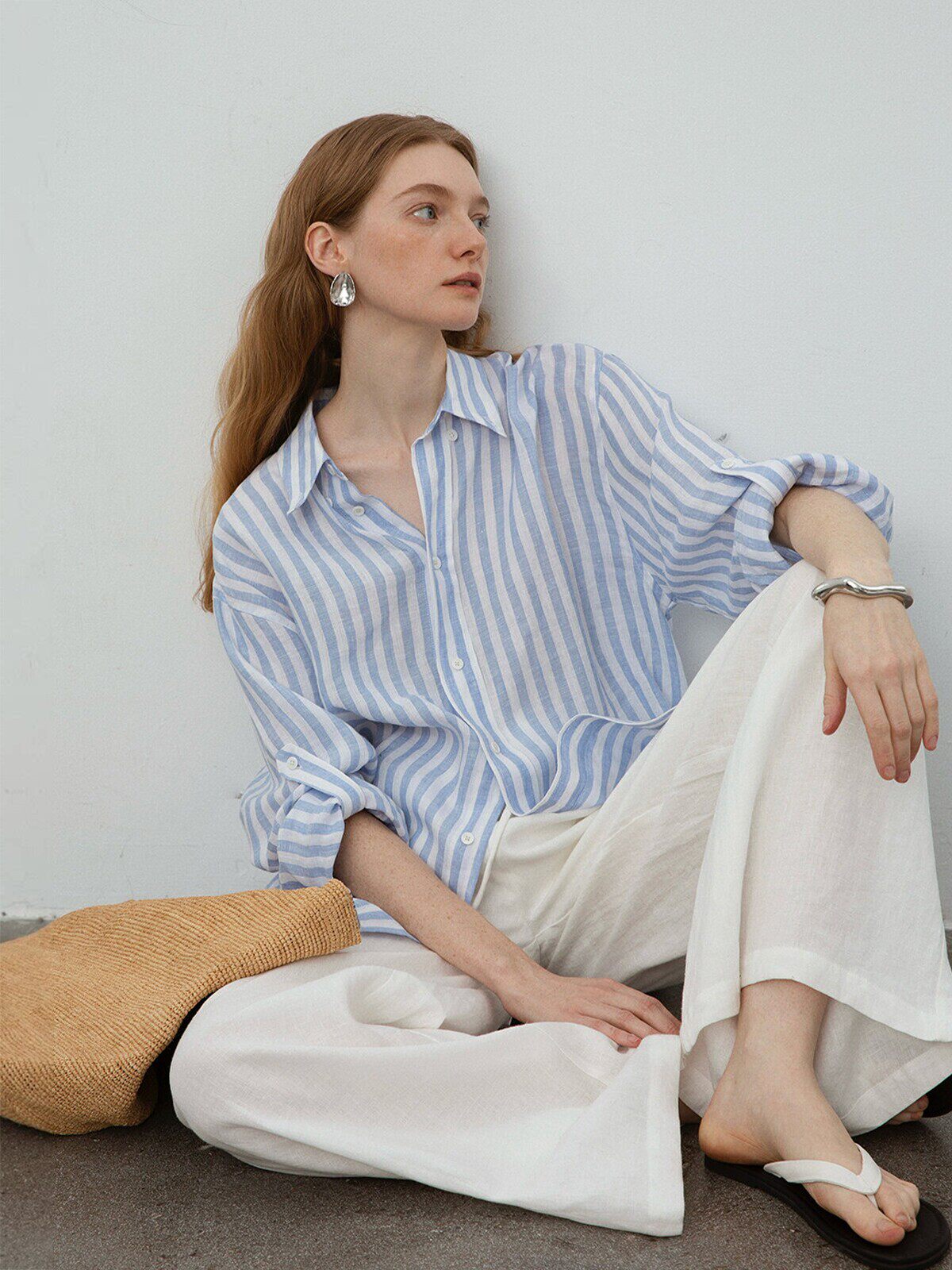 Women's Striped Linen Shirt - Classic Hamptons Aesthetic