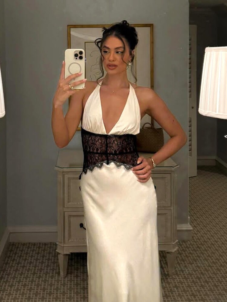 Fatal Attraction Lace Patchwork Satin Gown