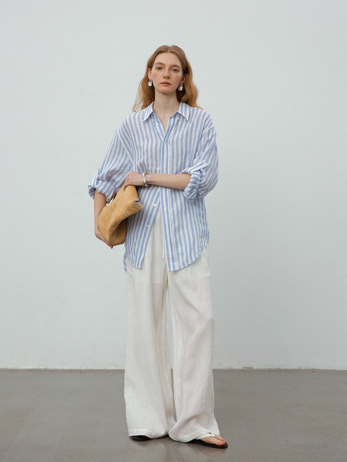 Women's Striped Linen Shirt - Classic Hamptons Aesthetic