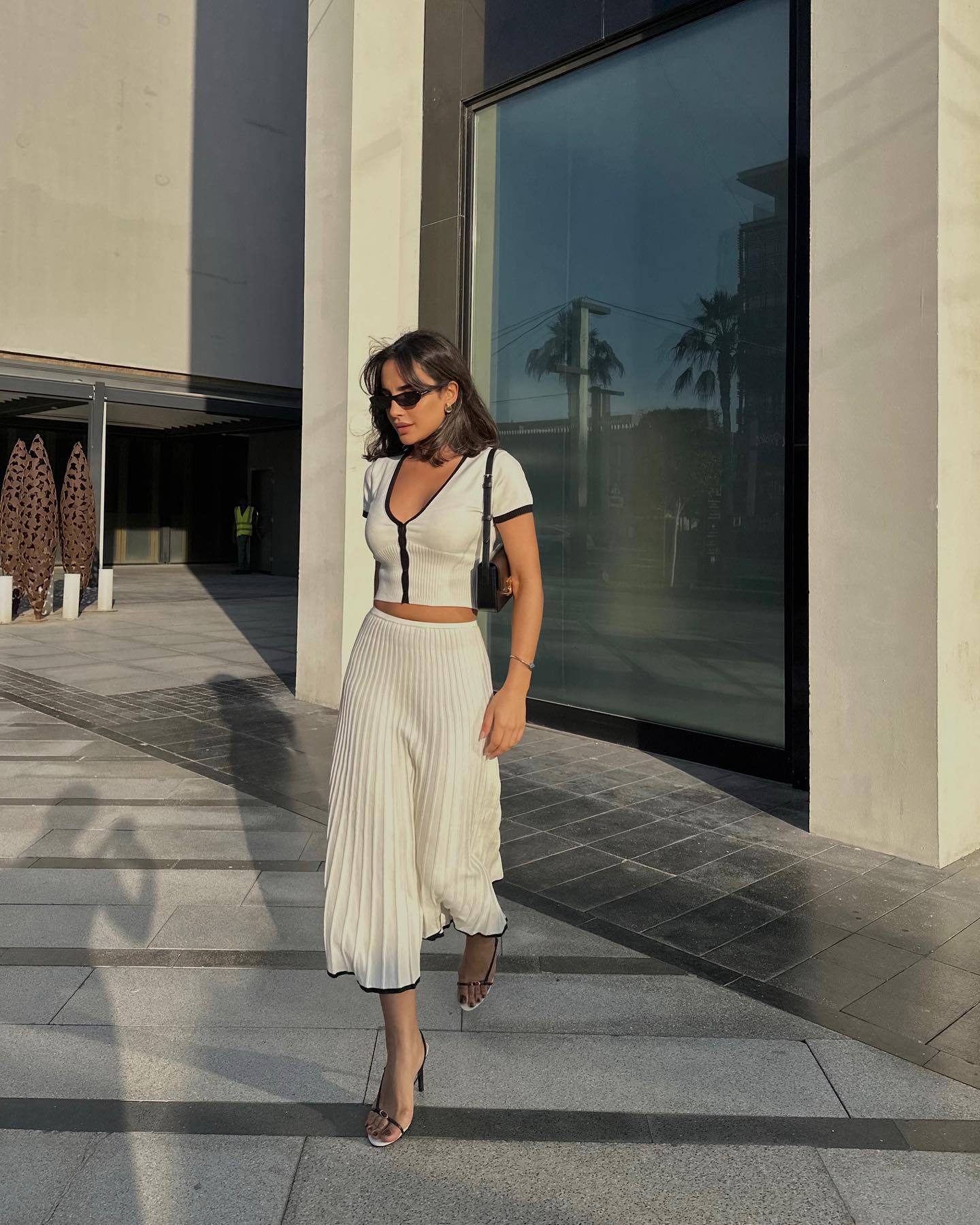 Ribbed Knit Contrast Skirt Set