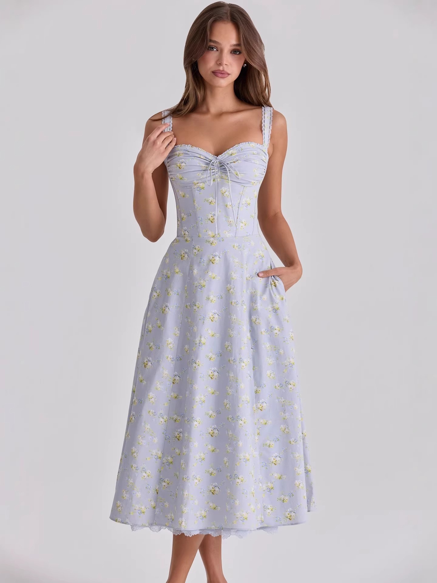 Elegant Floral Spaghetti Strap Maxi Dress