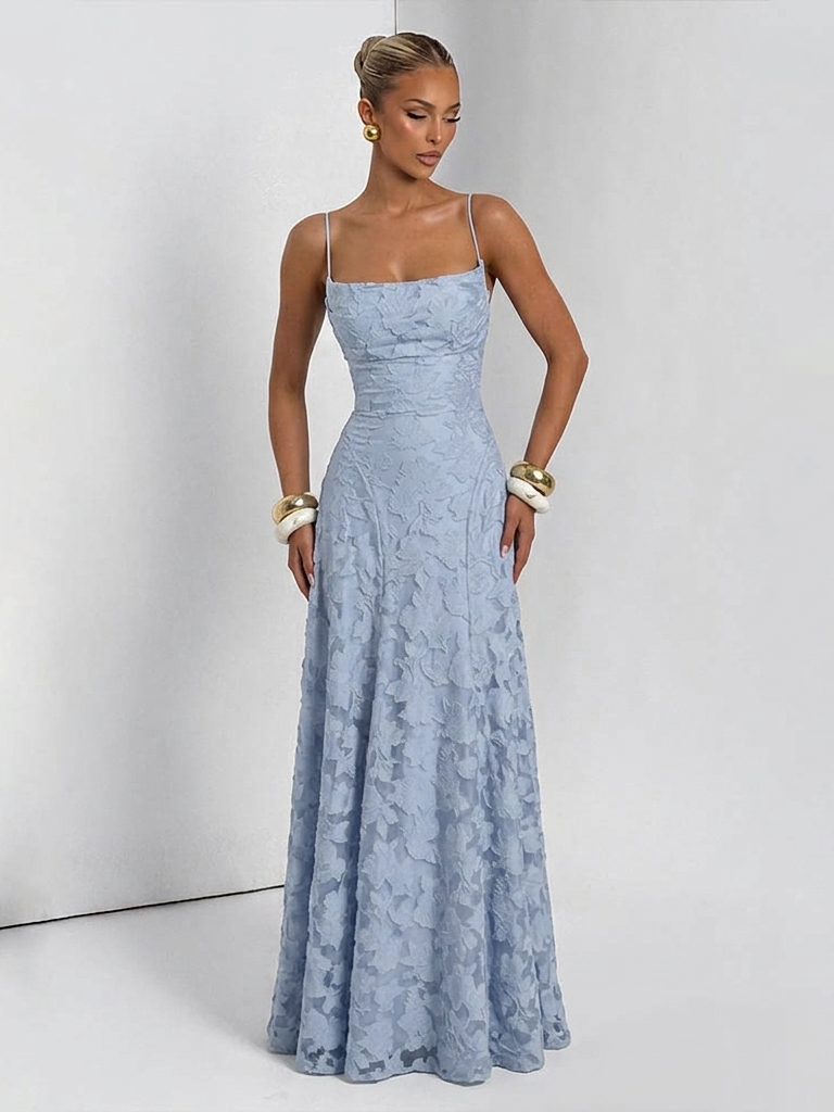 Textured Spaghetti Strap Maxi Dress