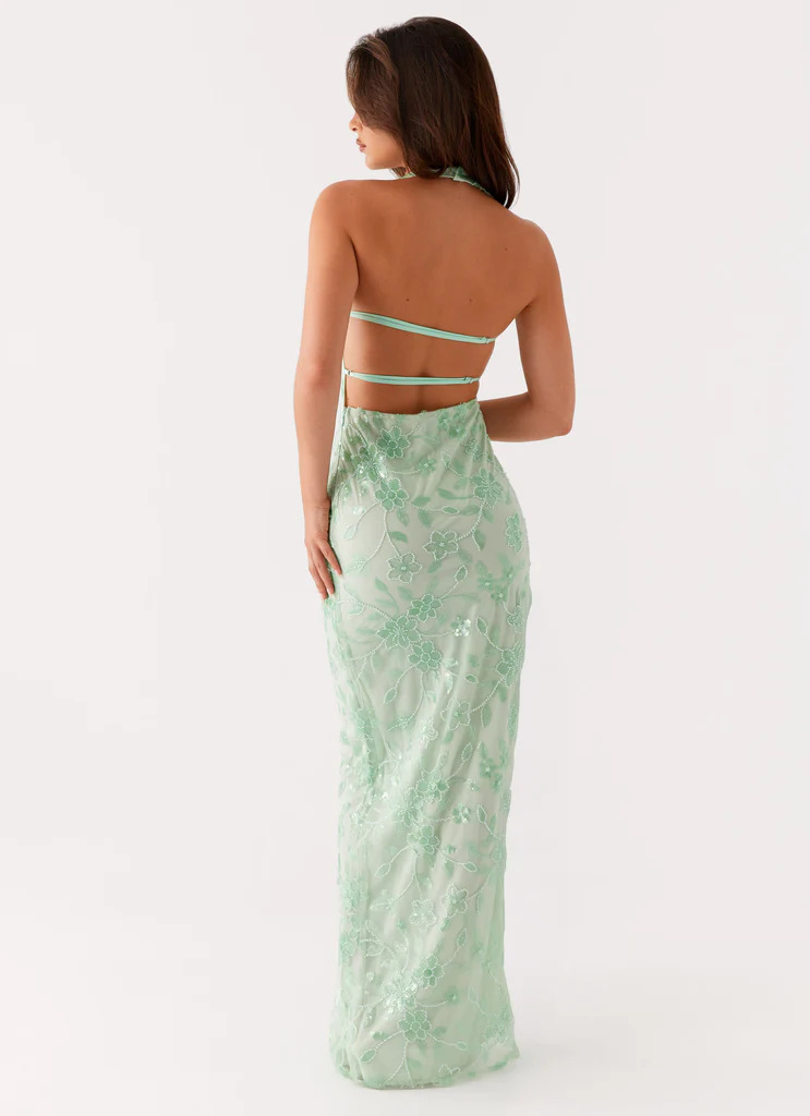 Radiant Sequin Embroidered Halter Gown