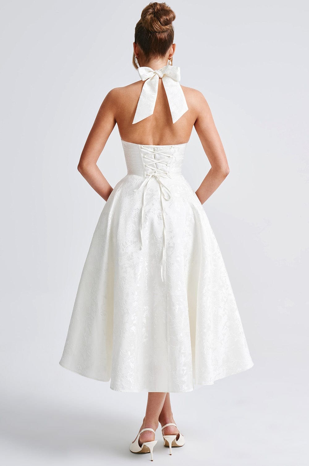 Jacquard V-Neck Halter Maxi Dress
