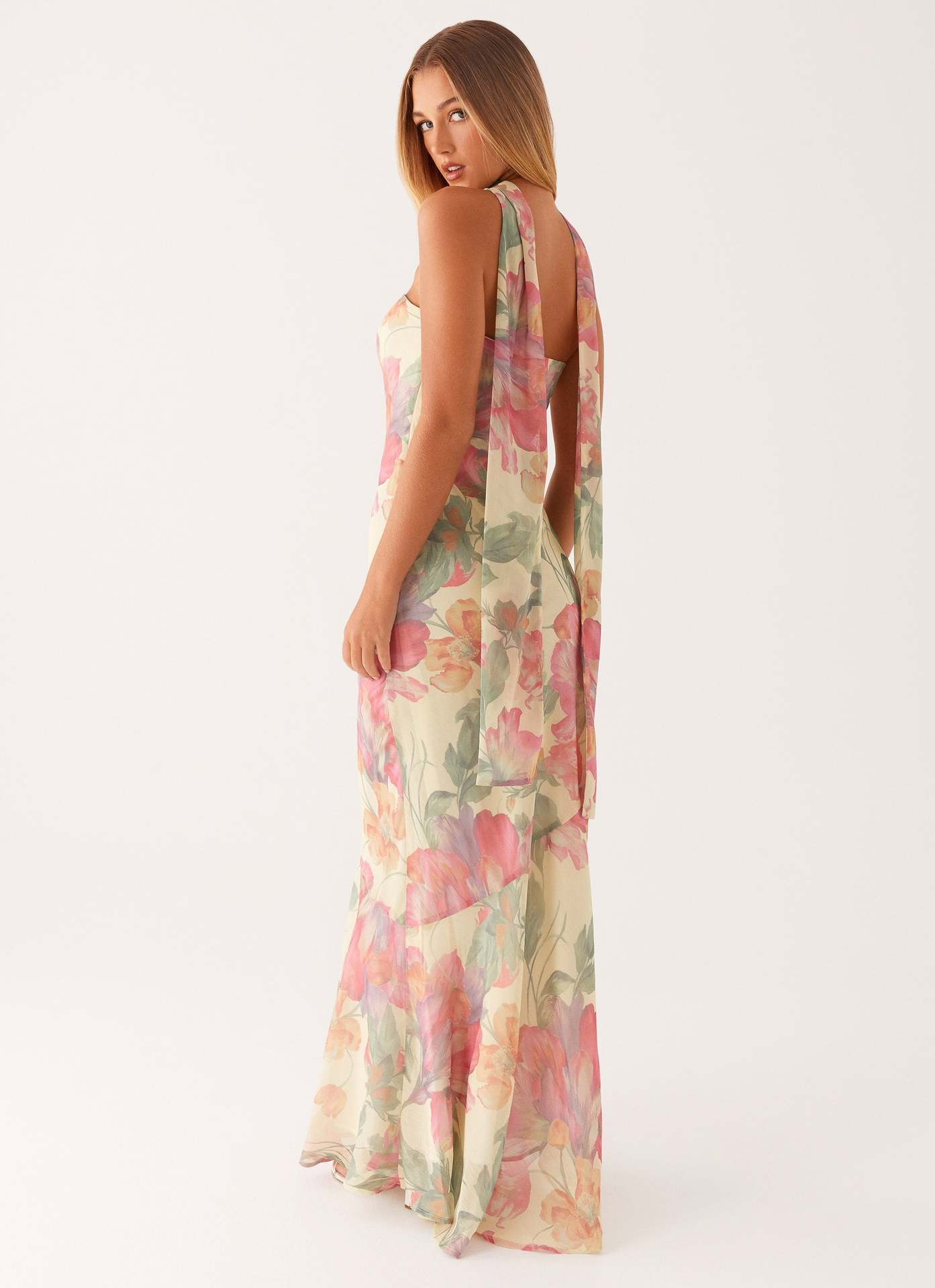 Floral Satin Tube Top Flare Dress