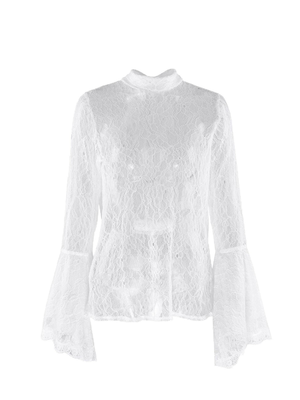 Elegant Floral Lace Mock Neck Blouse