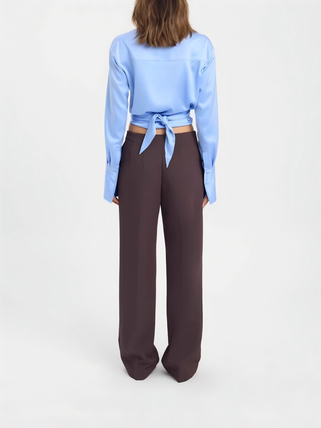 Wrap Tie-Back Satin Crop Shirt