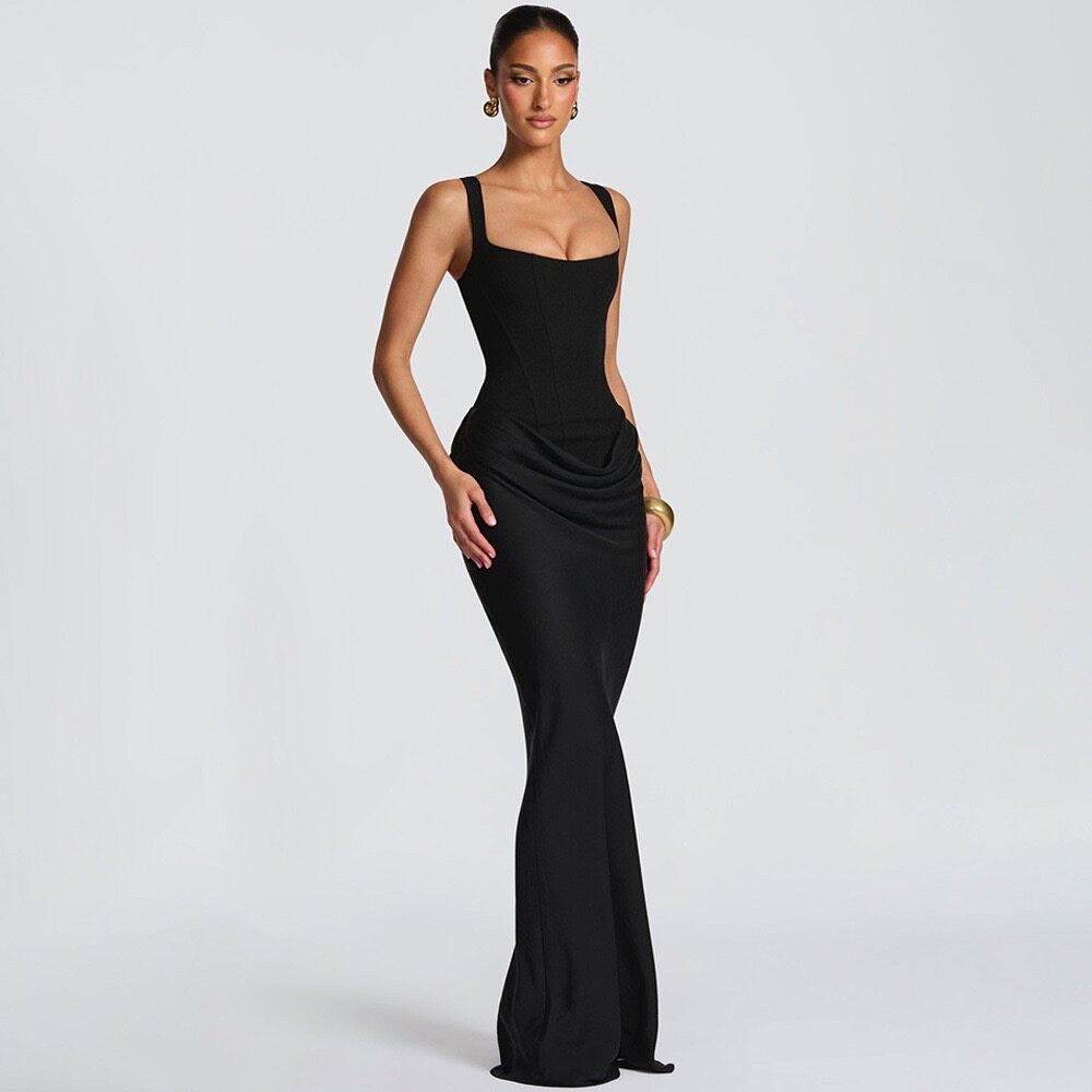 Old Money Aesthetic Corset Maxi Dress