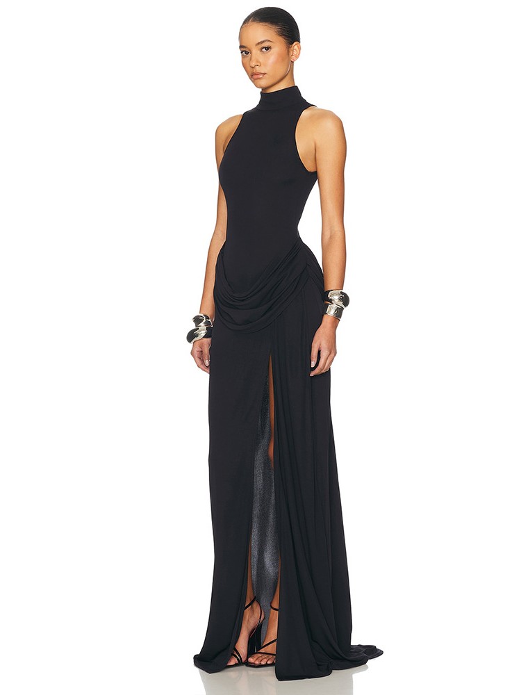 Chic Side-Ruched Bodycon Dress with High Slit