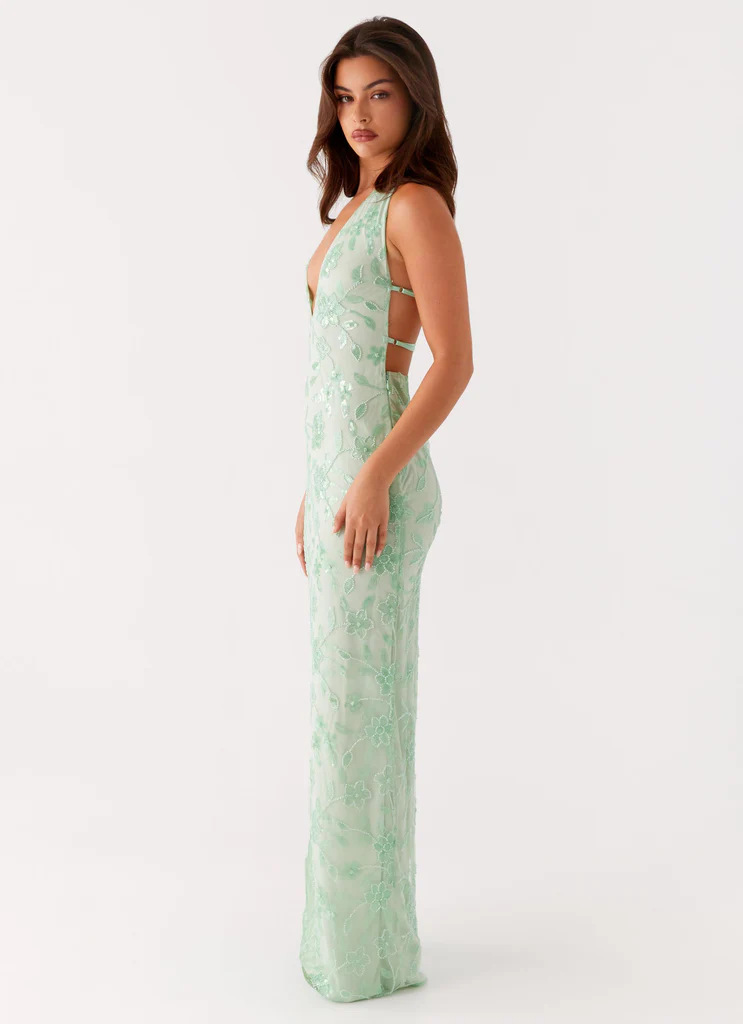 Radiant Sequin Embroidered Halter Gown