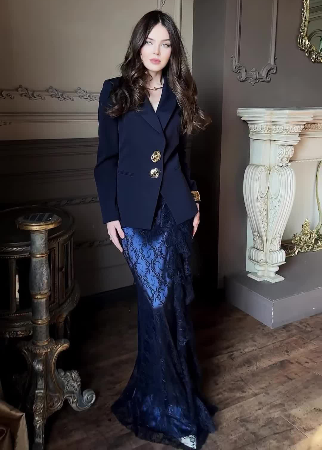 Double-Breasted Blazer & Skirt Set
