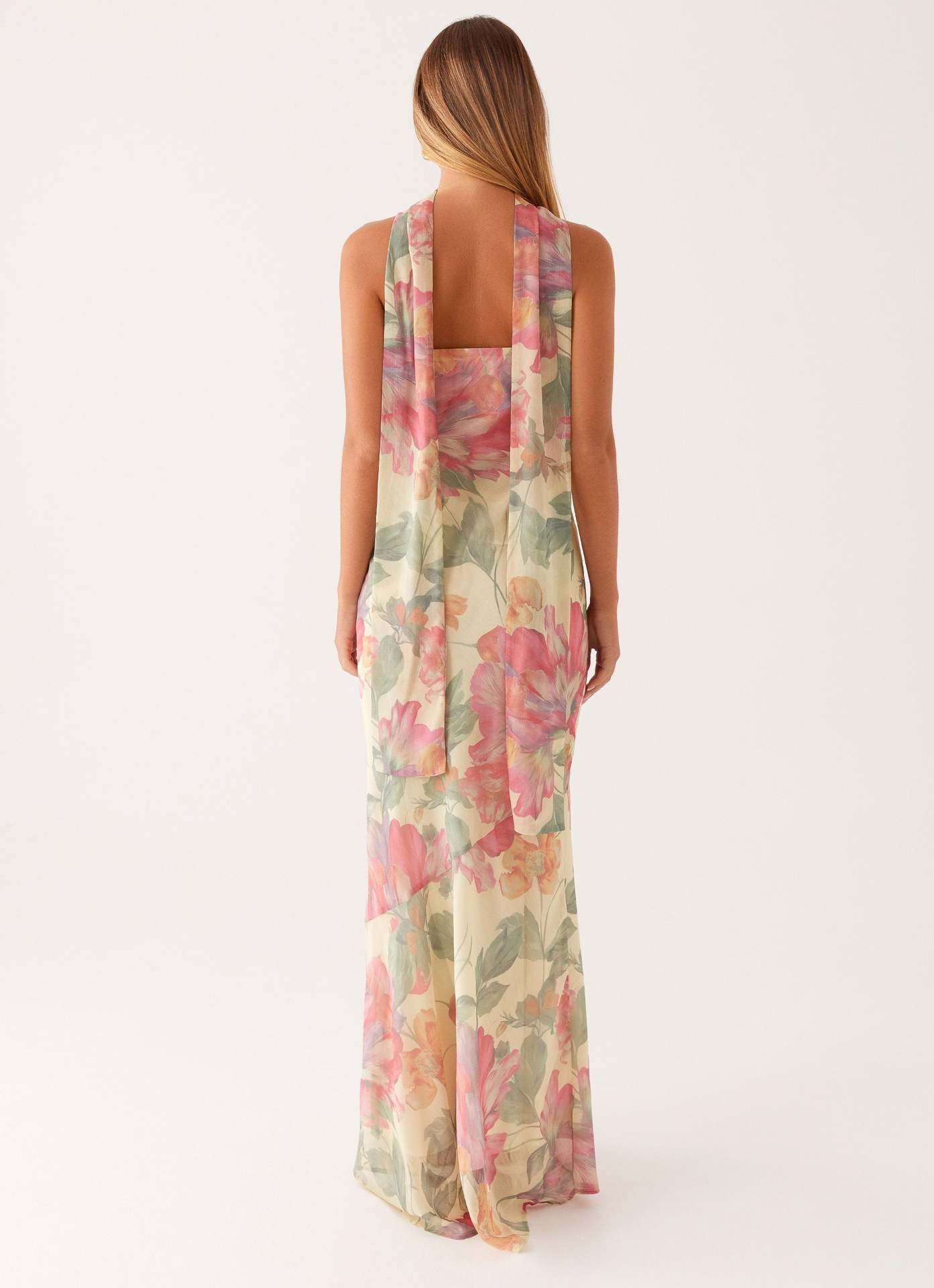 Floral Satin Tube Top Flare Dress
