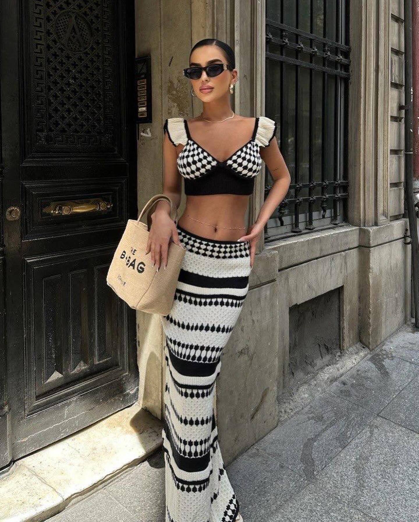 Checkerboard Knit Maxi Set