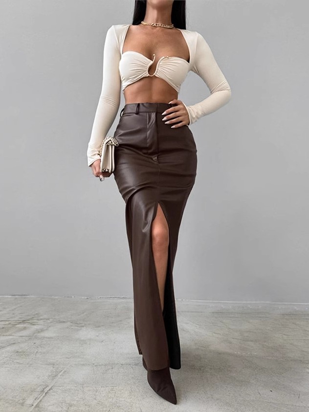 High-Waist Faux Leather Skirt