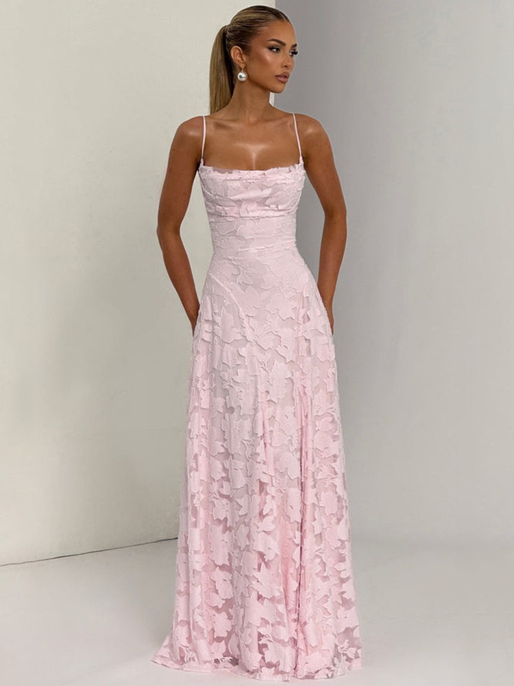 Textured Spaghetti Strap Maxi Dress