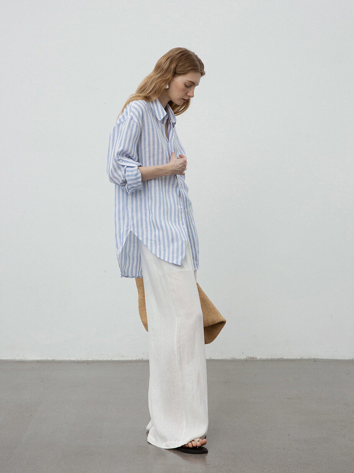 Women's Striped Linen Shirt - Classic Hamptons Aesthetic
