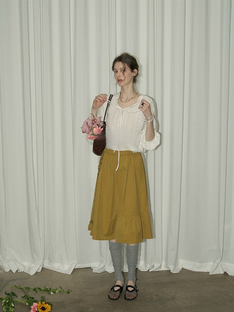 Women's French Lace-Up Blouse - Vintage Romantic Aesthetic